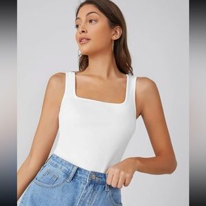 SHEIN BASICS Square Neck Solid Tank Top (white)